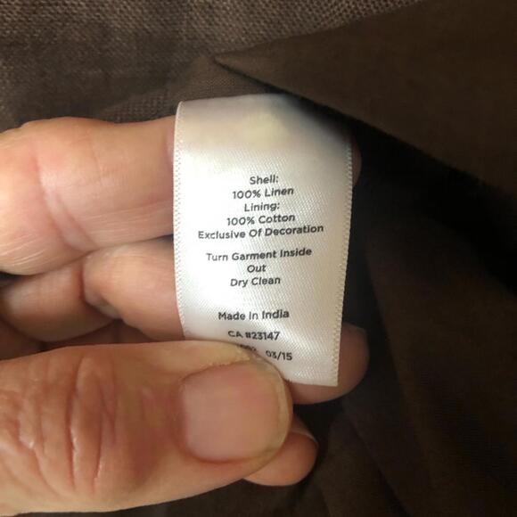 Talbots Brown All Linen Sheath Lined Cream Colored Embroidery Beading - Picture 7 of 8